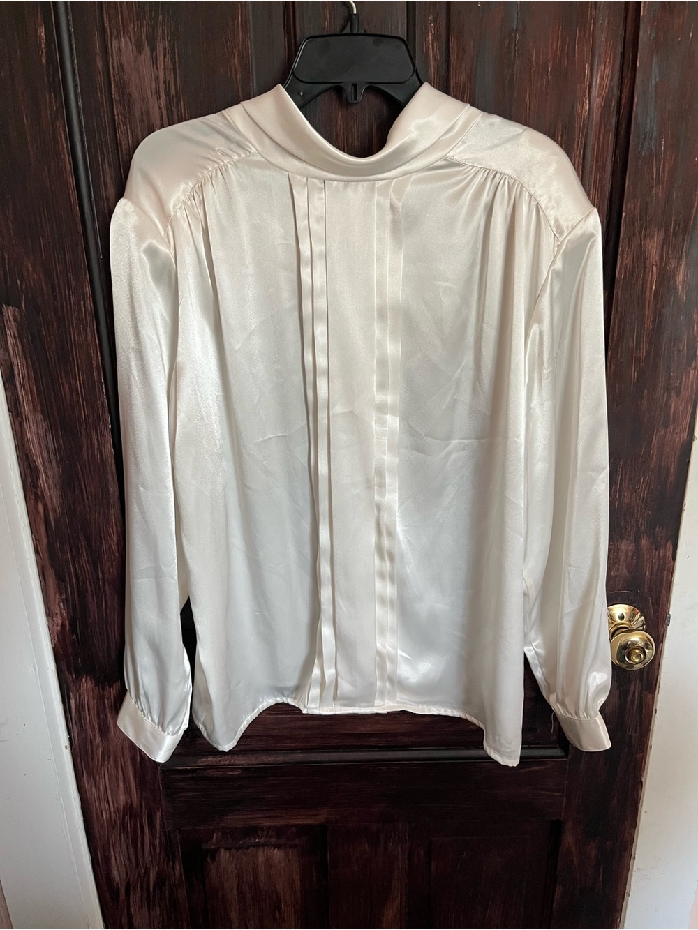 Satin Feel High-Neck Blouse in Cream - a few imperfections pictured
